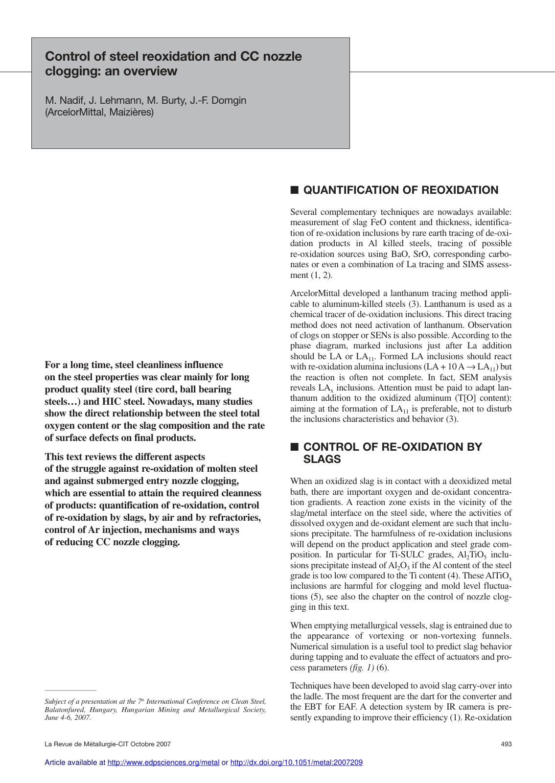 First page of Control of steel reoxidation and CC nozz