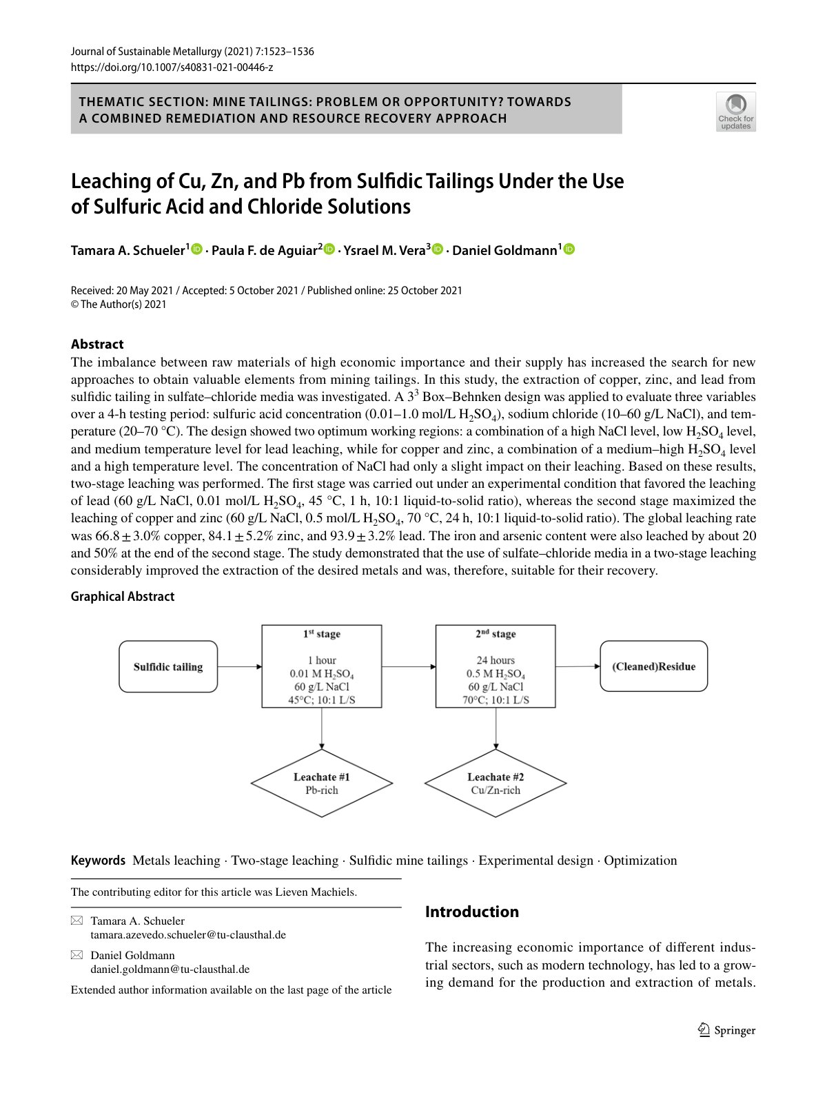 First page of 2021   Schueler   Sulfate chloride leaching of sulfidic tailings