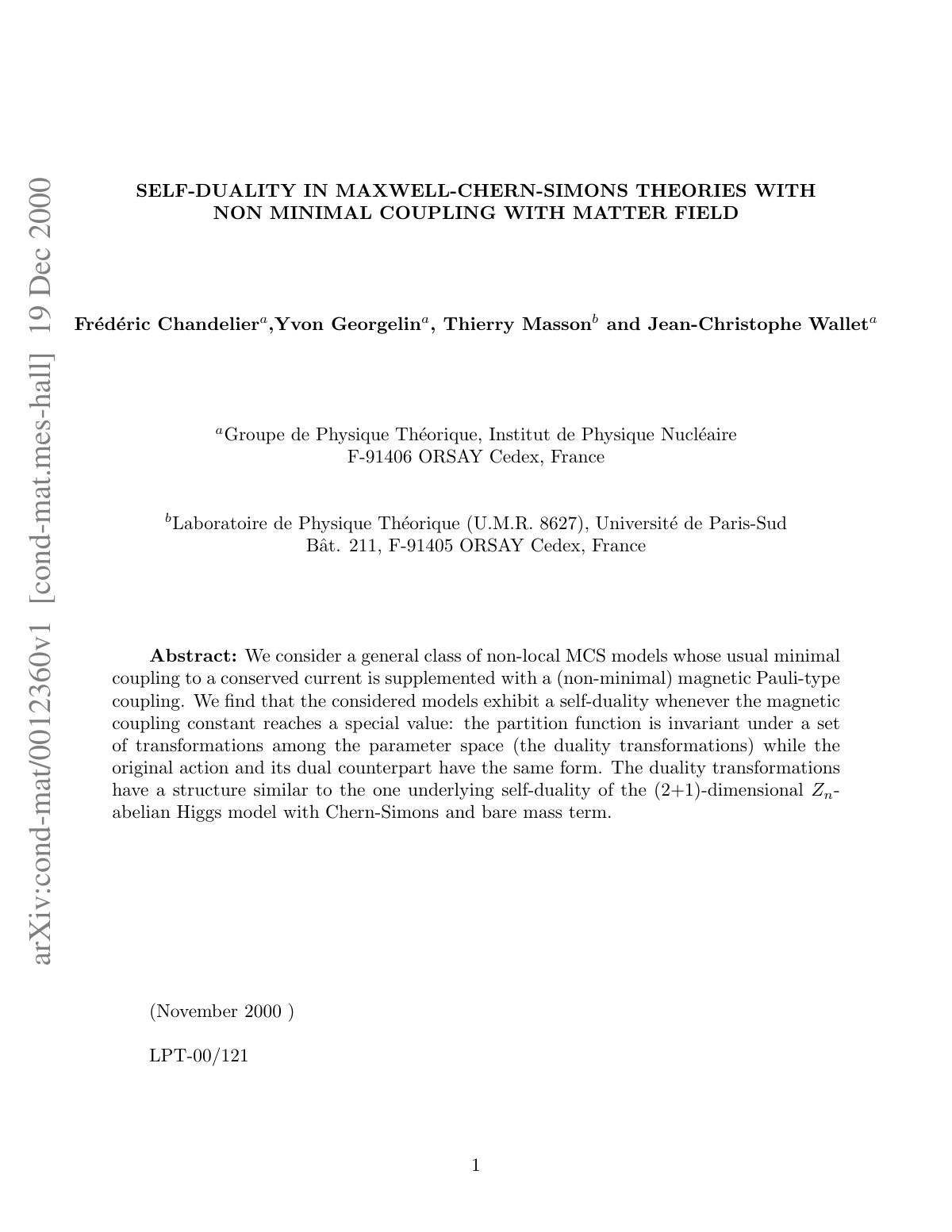 First page of SELF-DUALITY IN MAXWELL-CHERN-SIMONS THEORIES WITH NON MINIMAL COUPLING WITH MATTER FIELD