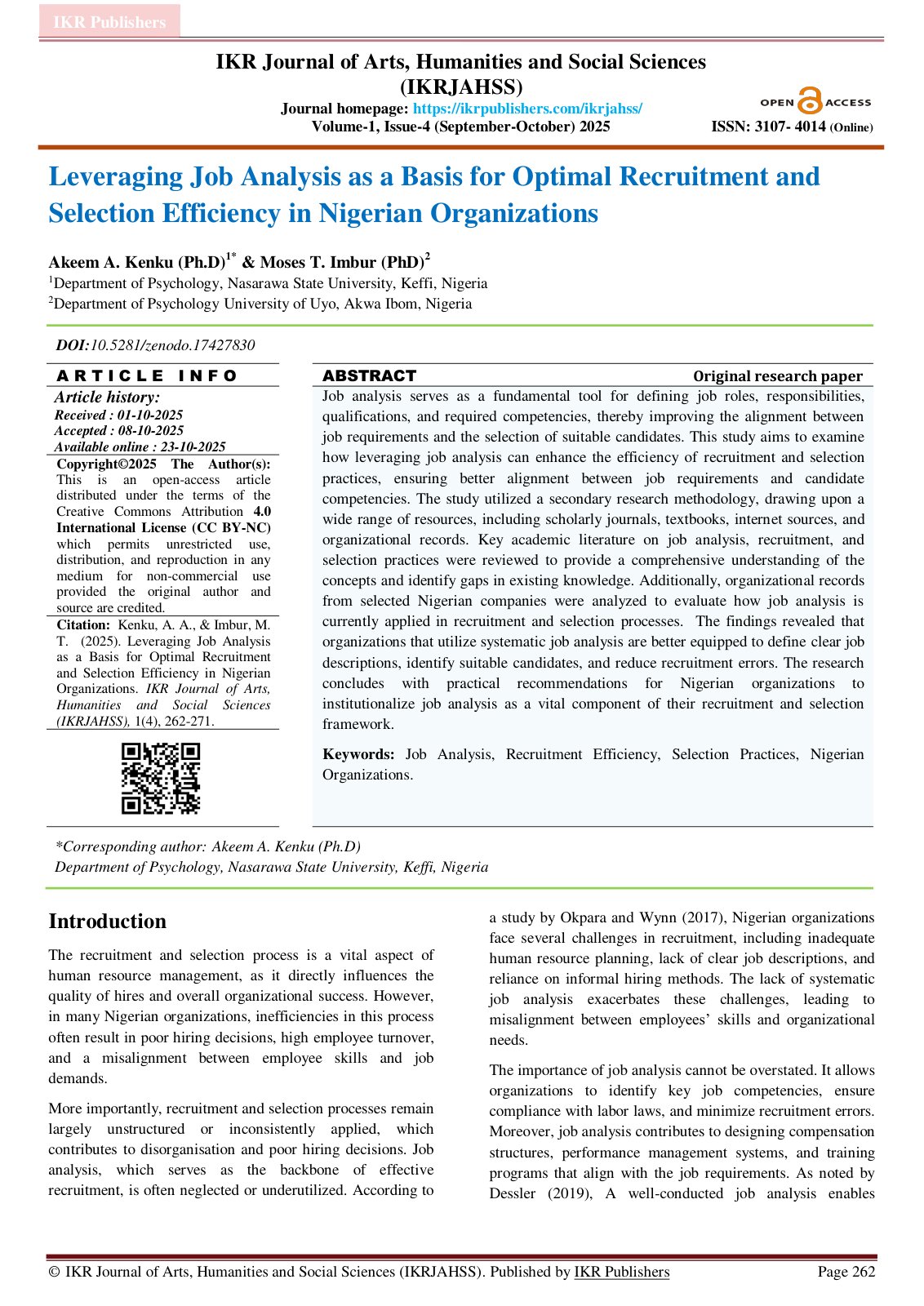 First page of Leveraging Job Analysis as a Basis for O