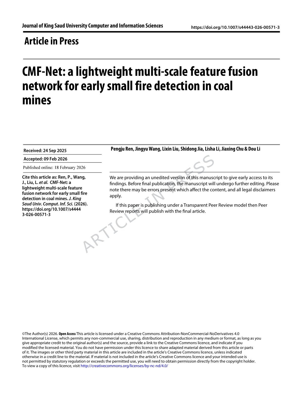 First page of CMF Net a lightweight multi scale feature fusion n