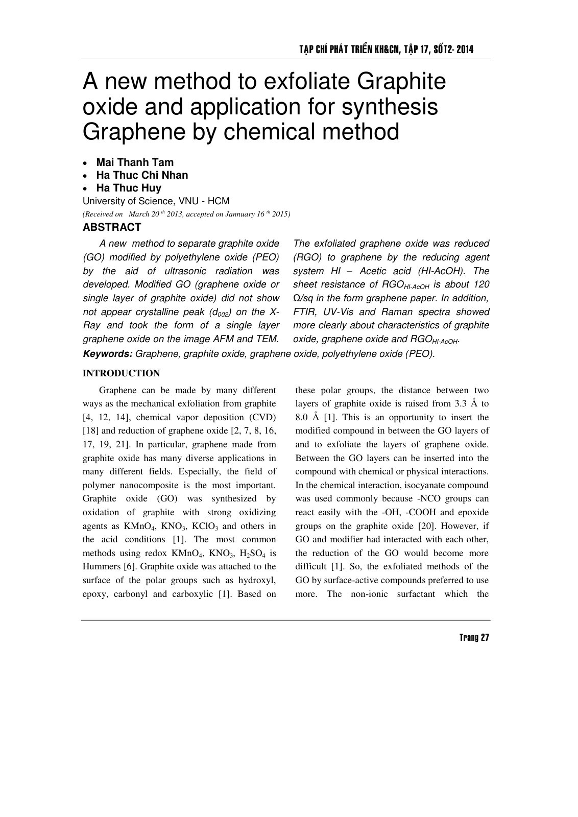 First page of A new method to exfoliate Graphite oxide