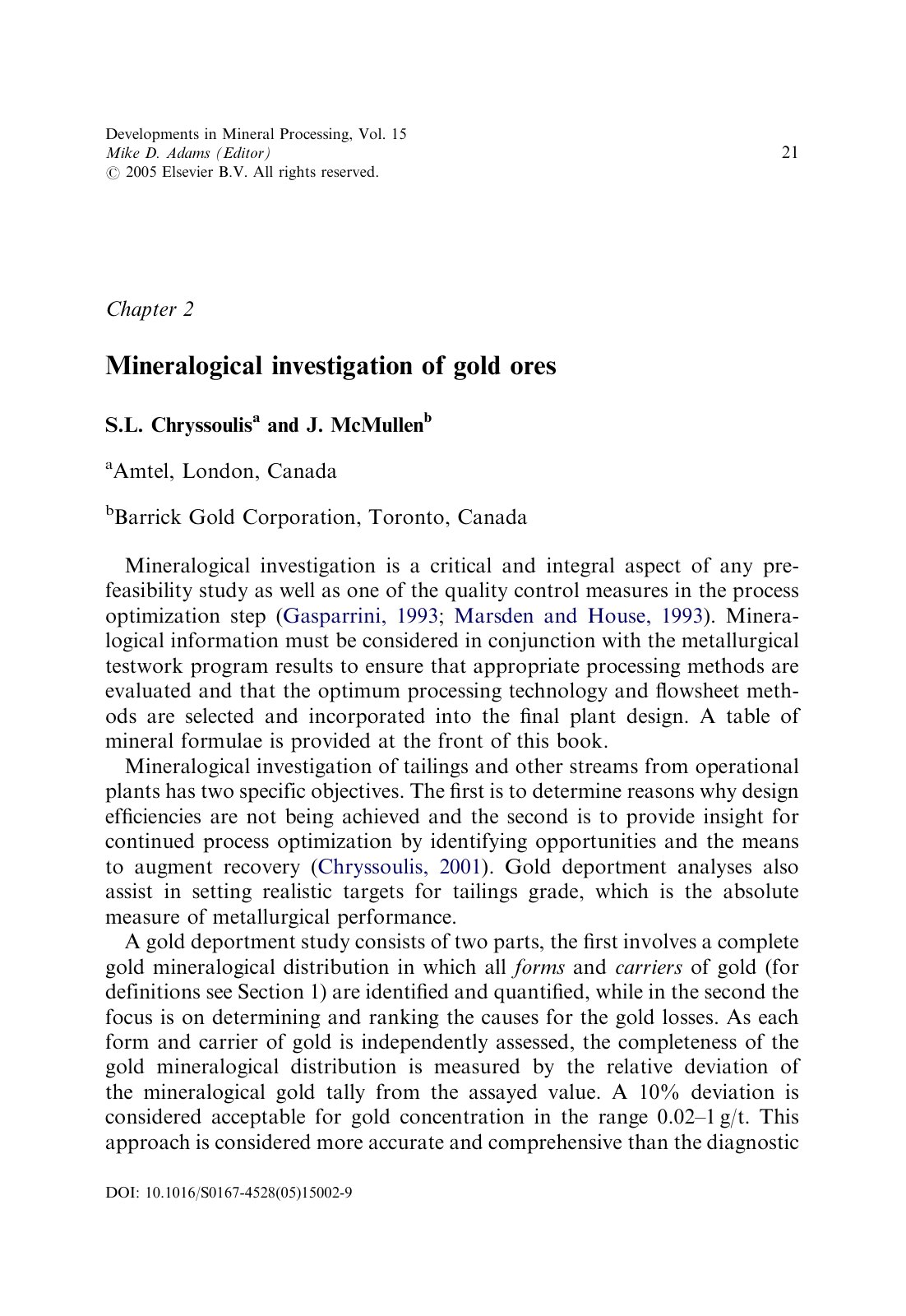 First page of Mineralogical investigation of gold ores