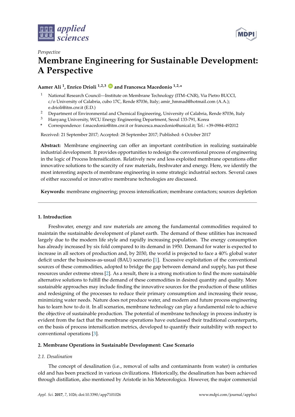 First page of Membrane Engineering for Sustainable Development: A Perspective