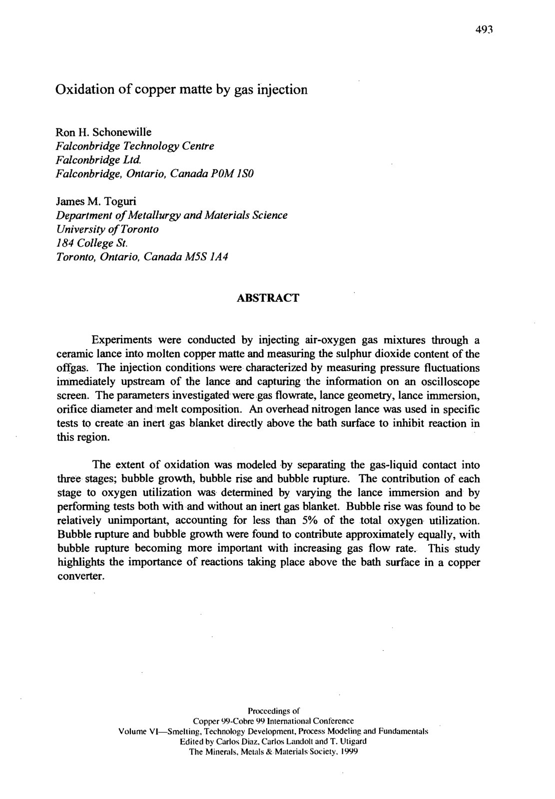 First page of Oxidation of copper matte by gas injection