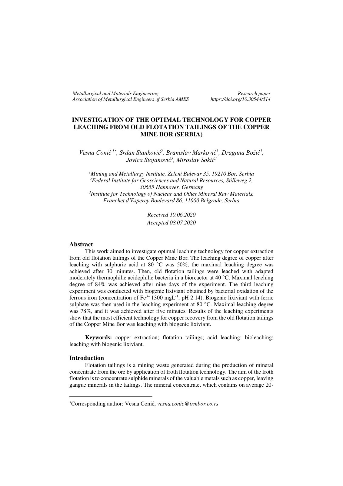 First page of Investigation of the optimal technology