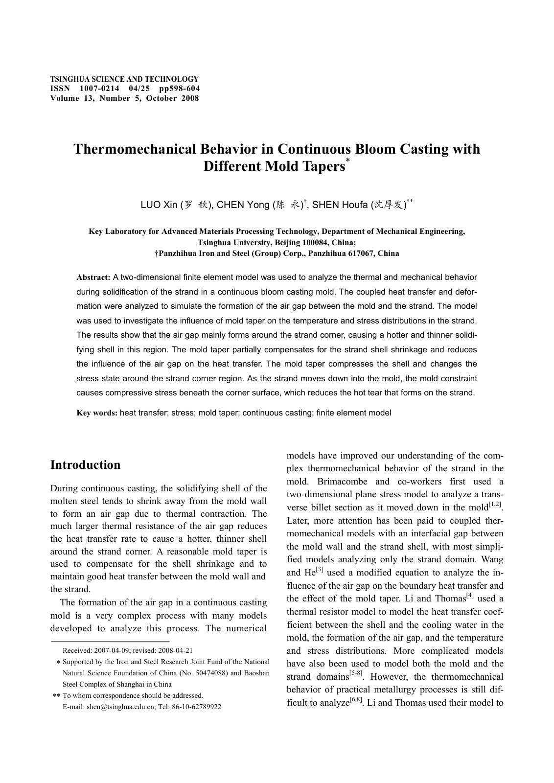 First page of Thermomechanical behavior in continuous