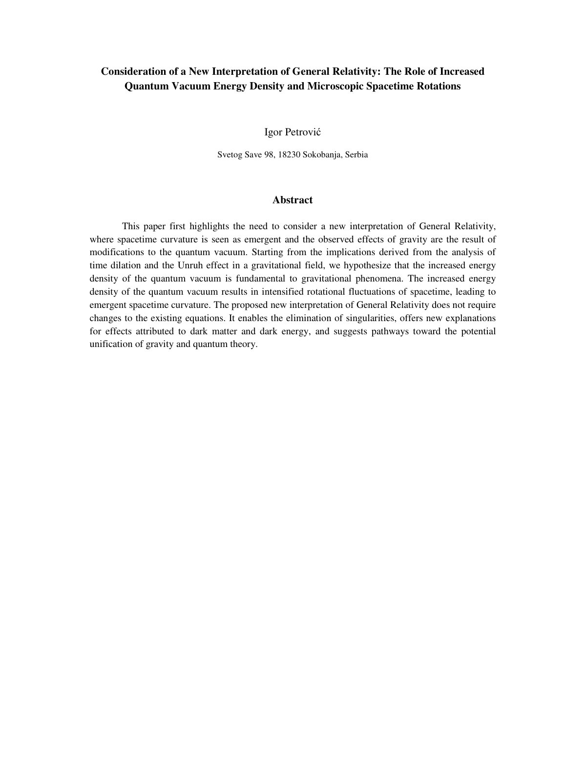 First page of Consideration of a New Interpretation of