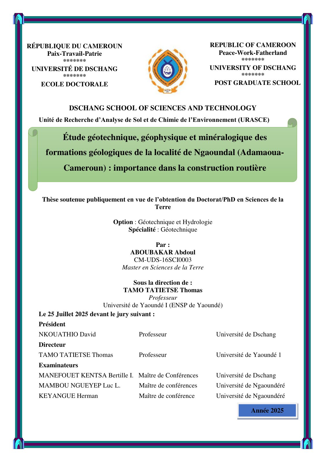 First page of ThsefinalABOUBAKARAbdoul Tamo dpt
