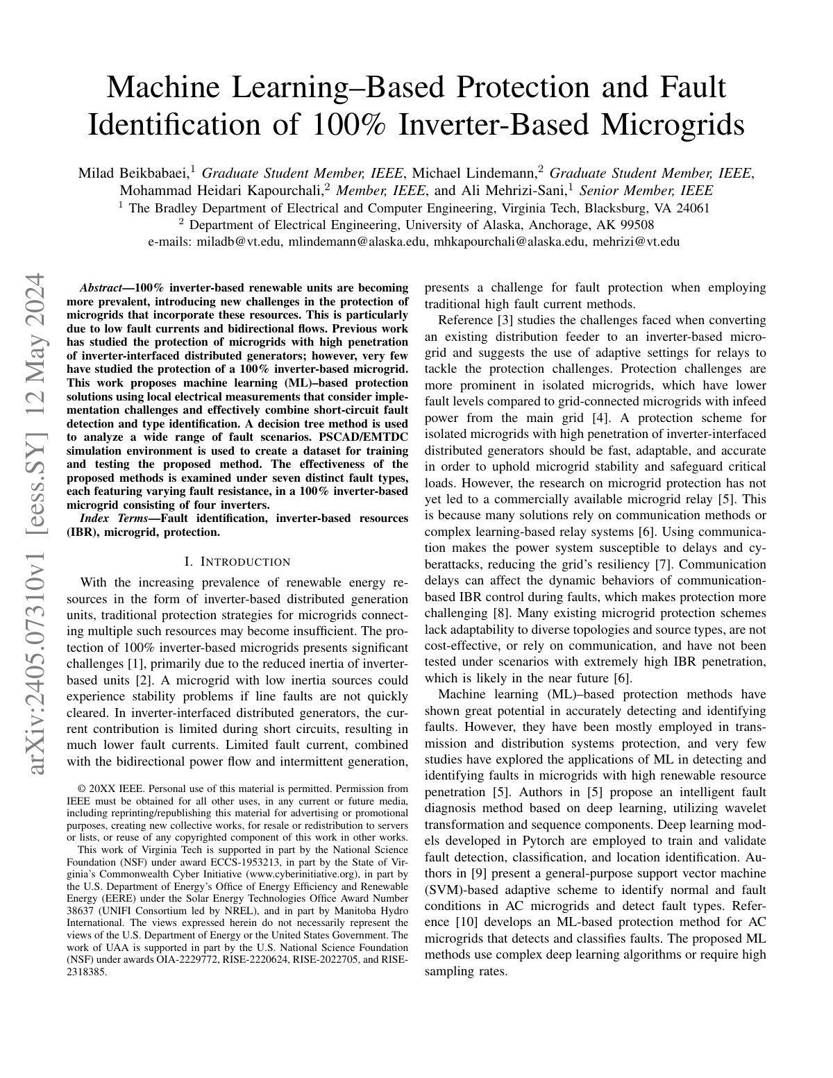 First page of Machine Learning–Based Protection and Fault