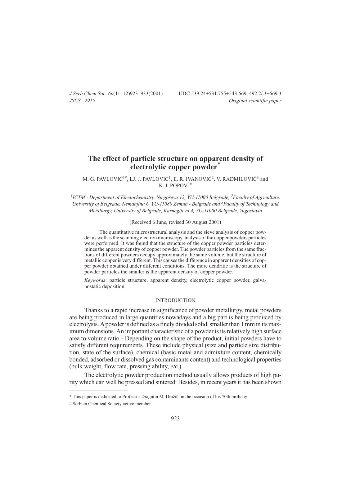 First page of The effect of particle structure on apparent density of electrolytic copper powder