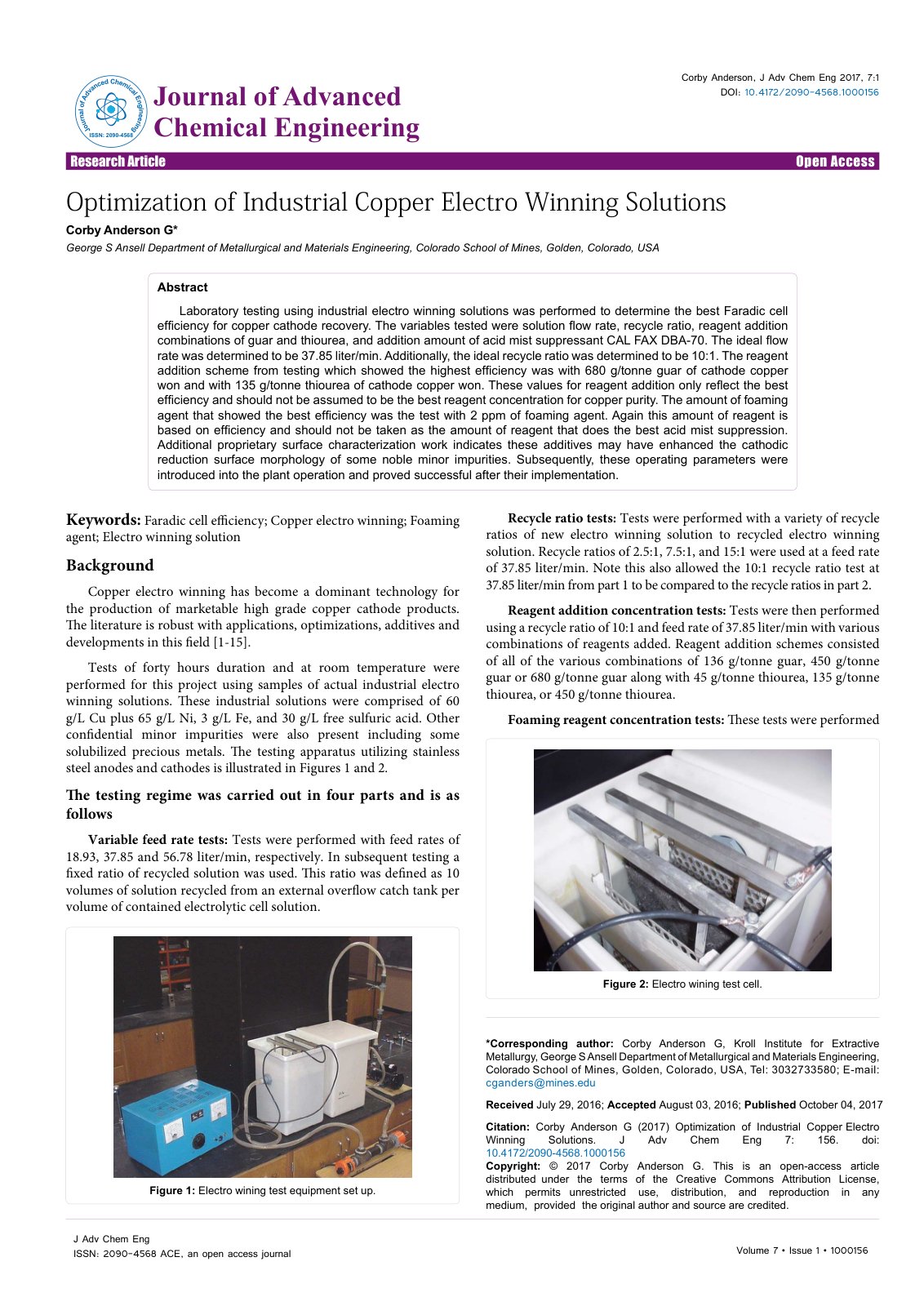 First page of Optimization of Industrial Copper Electr