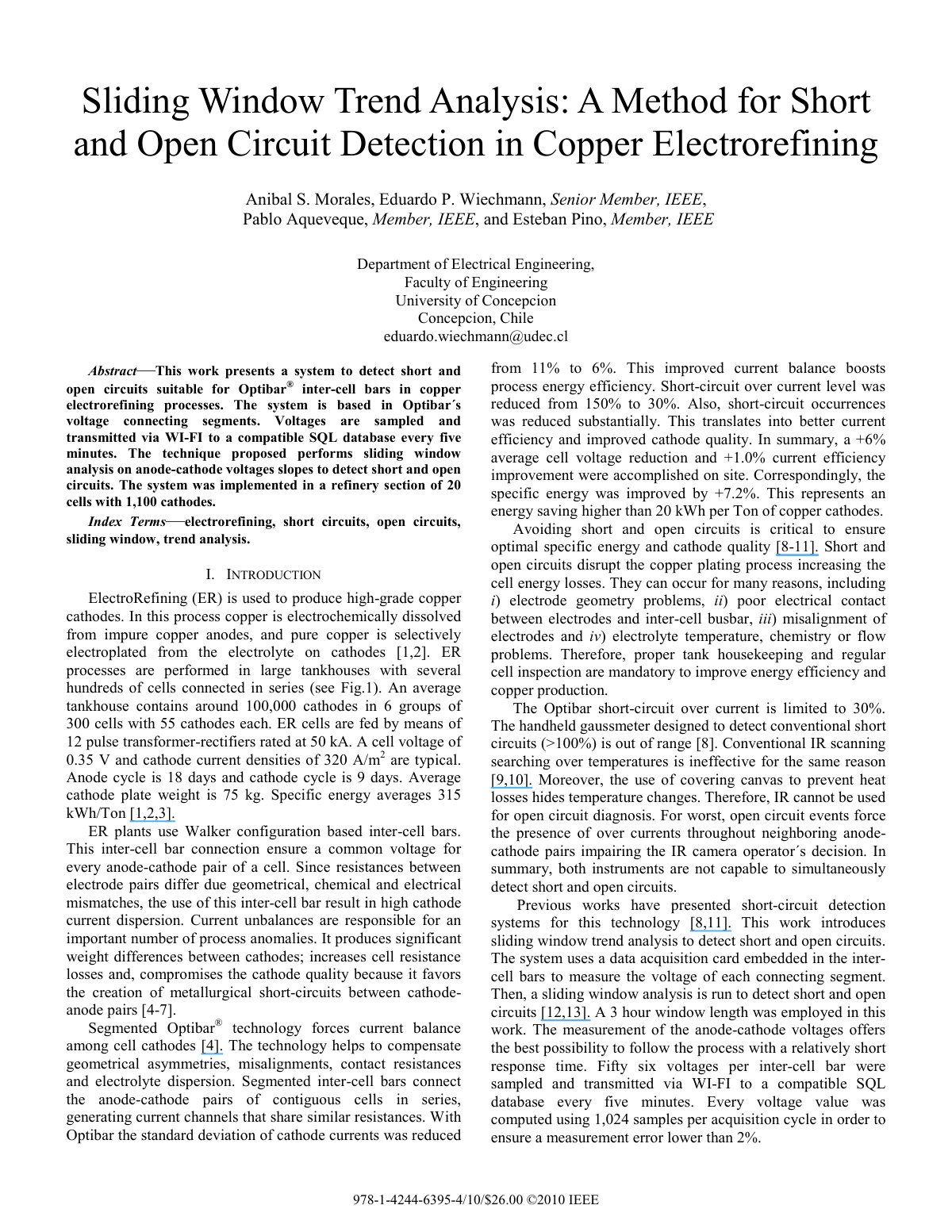 First page of Sliding Window Trend Analysis: A Method for Short and Open Circuit Detection in Copper Electrorefining