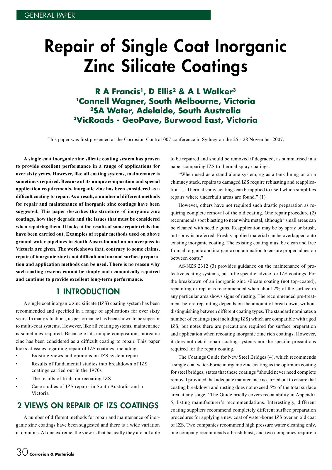 First page of Repair of Single Coat Inorganic Zinc Sil