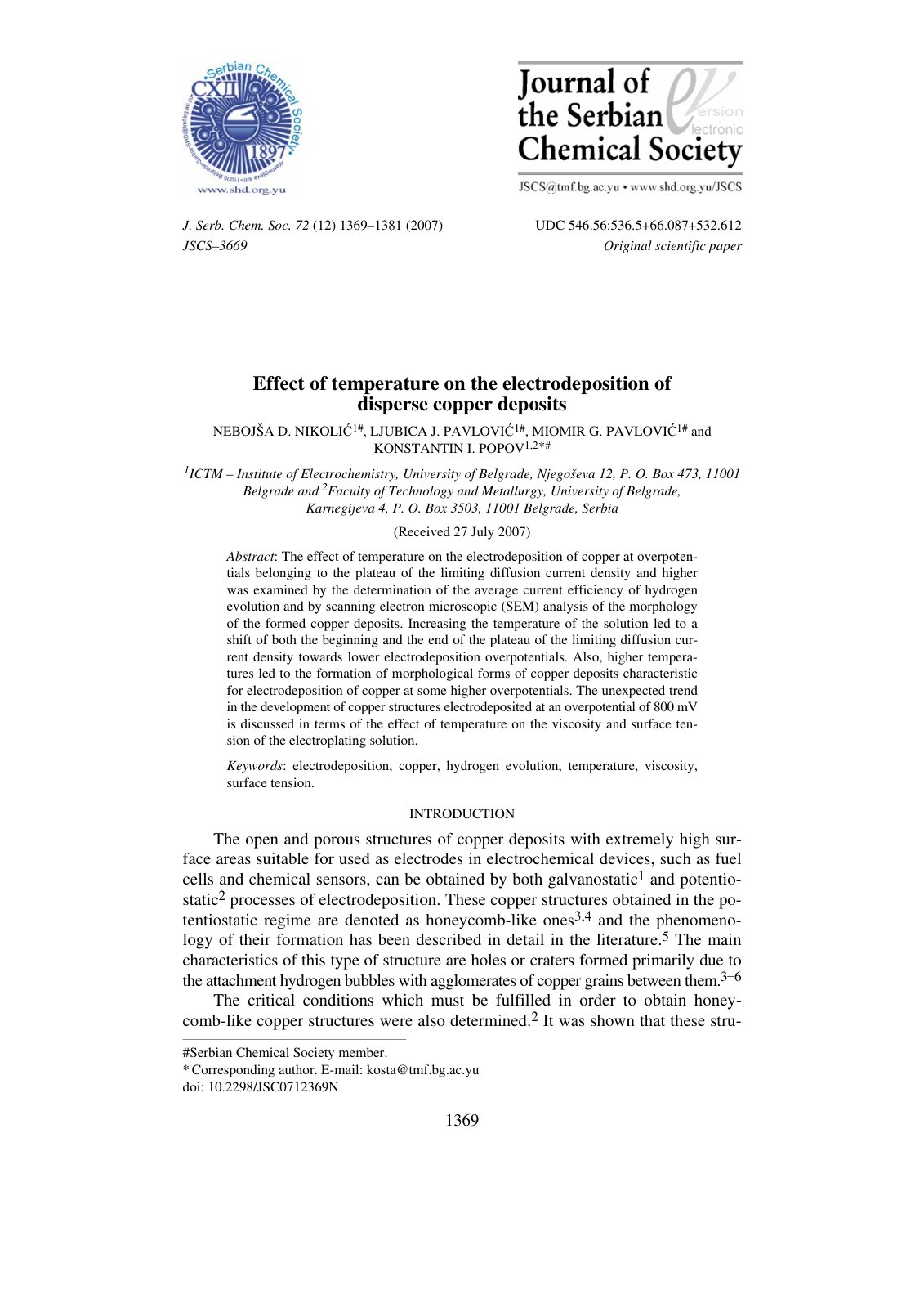First page of Effect of temperature on the electrodepo