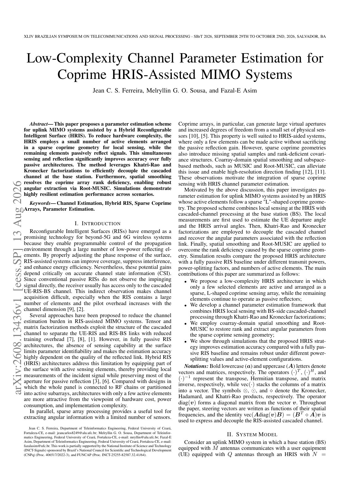 First page of 2026 Ferreira HRIS MIMO Channel Estimation