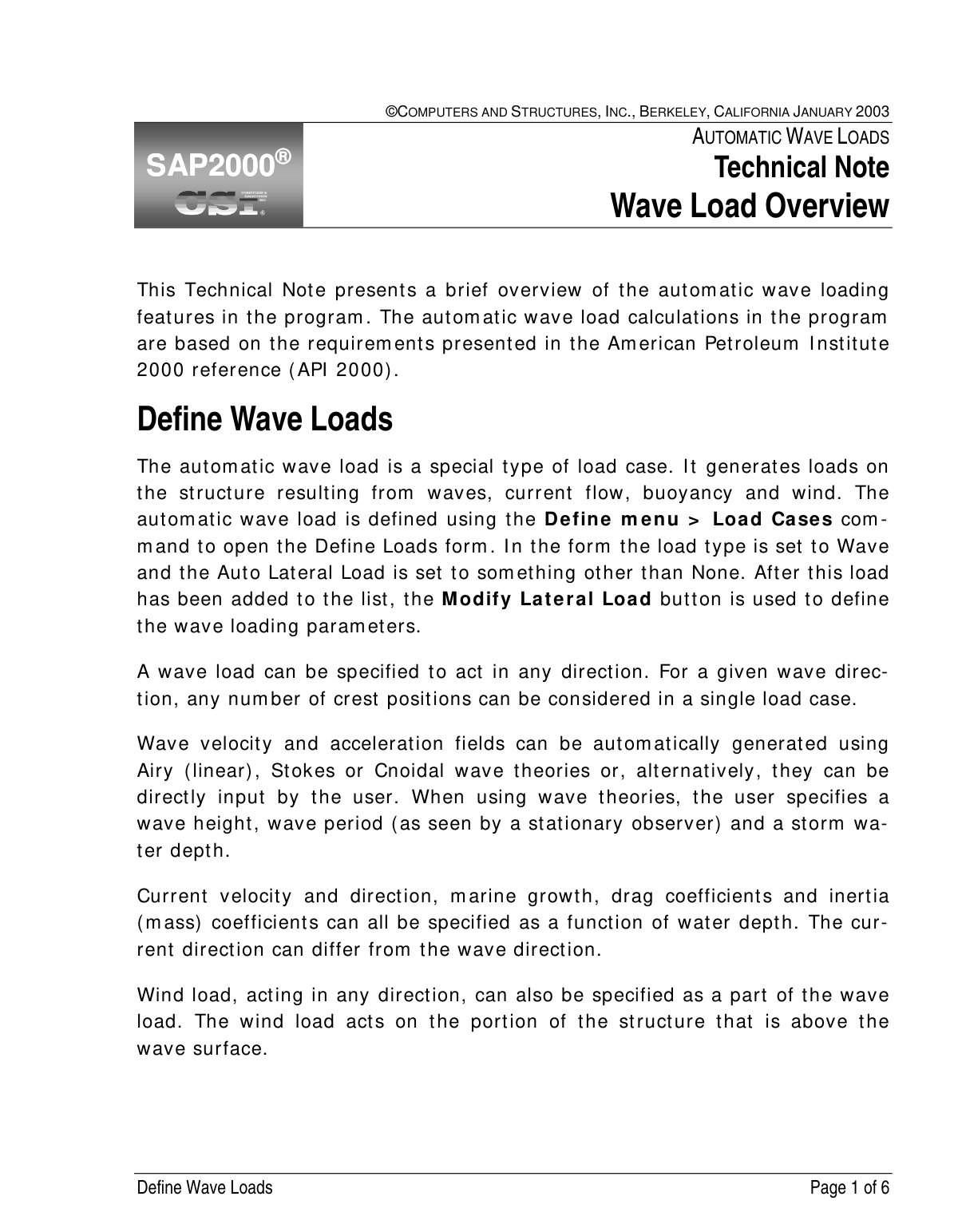 First page of AUTOMATIC WAVE LOADS