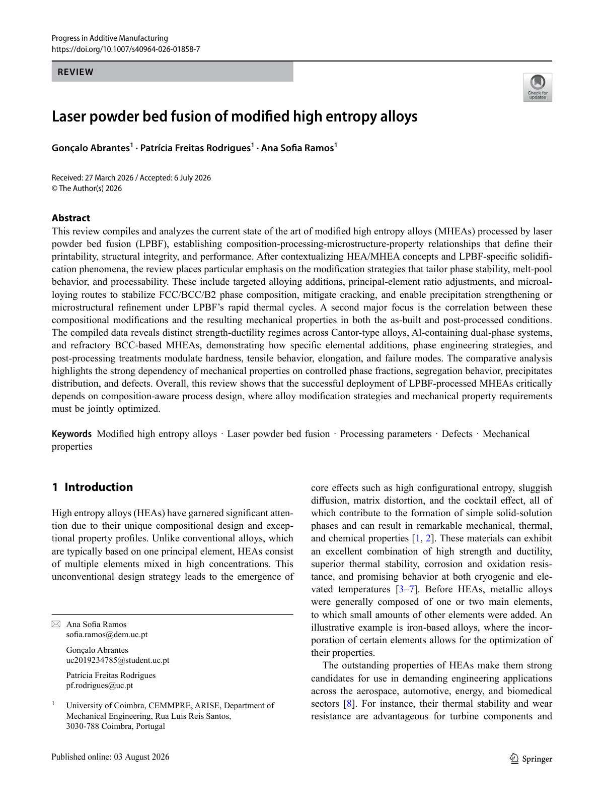 First page of 2026 Abrantes Modified HEA LPBF Review