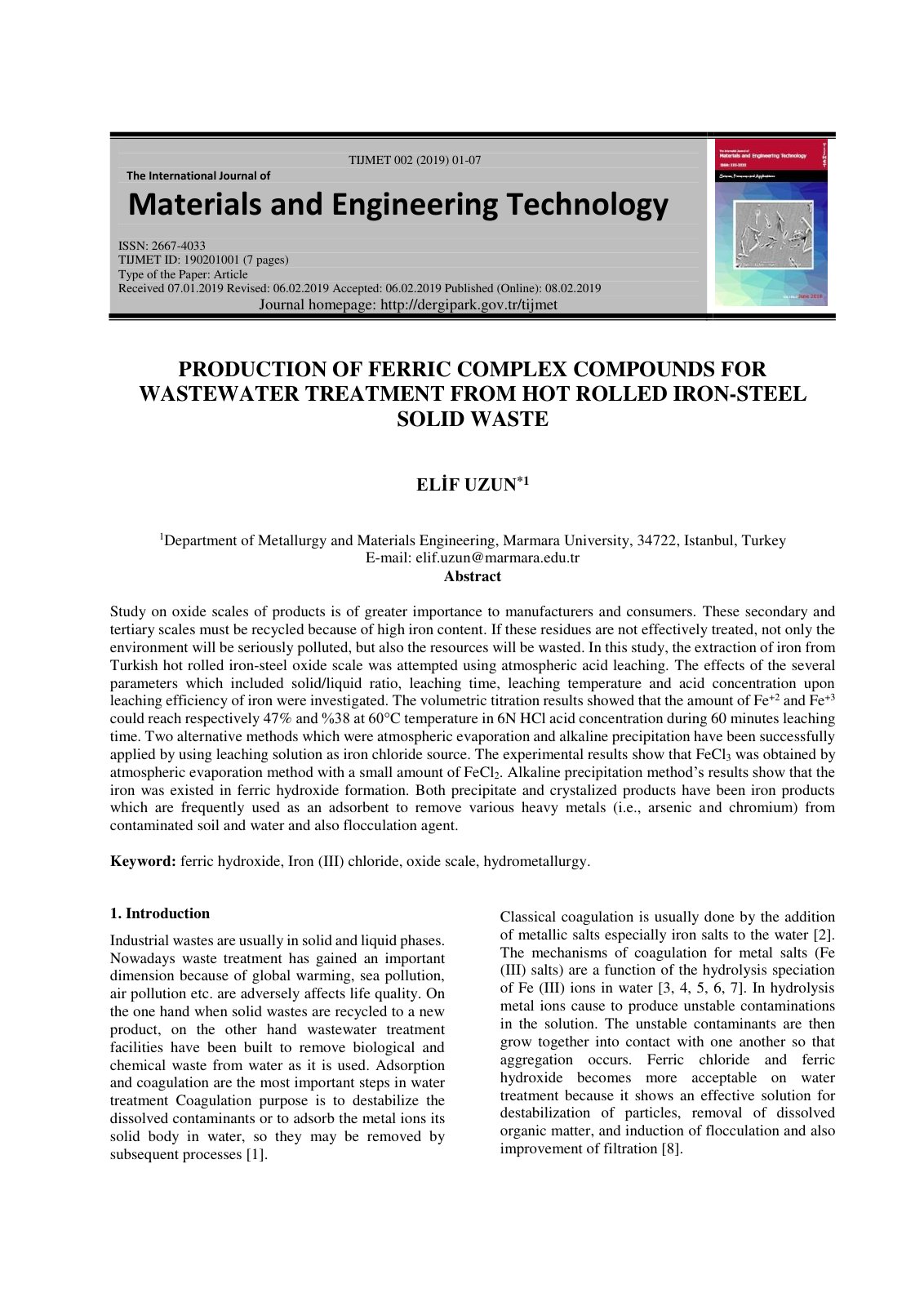 First page of Production of Ferric Complex Compounds f