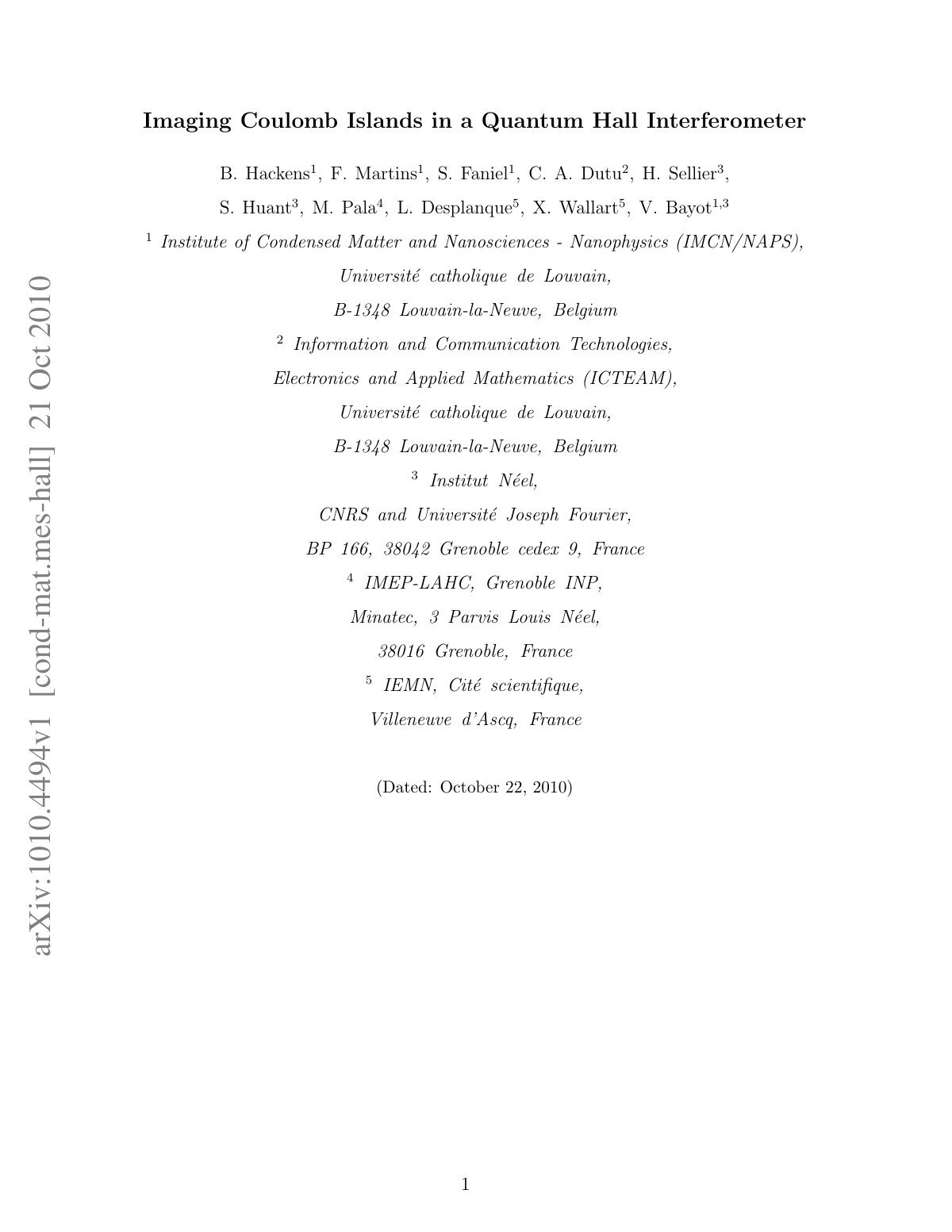 First page of Imaging Coulomb Islands in a Quantum Hall Interferometer
