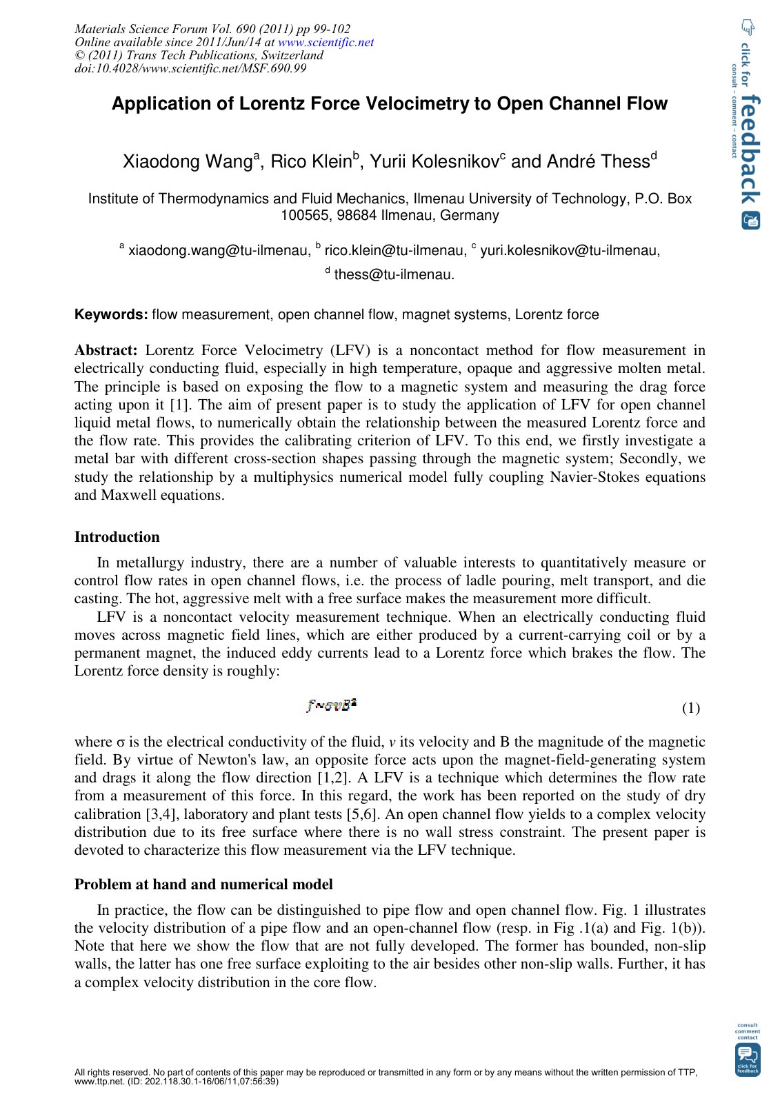 First page of Application of Lorentz Force Velocimetry