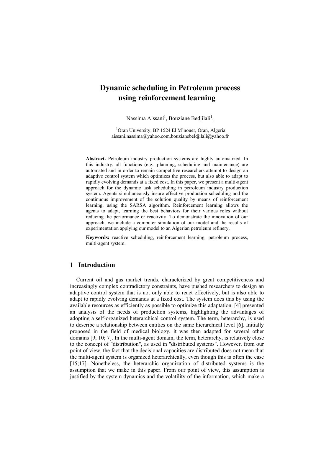First page of Dynamic Scheduling in Petroleum Process