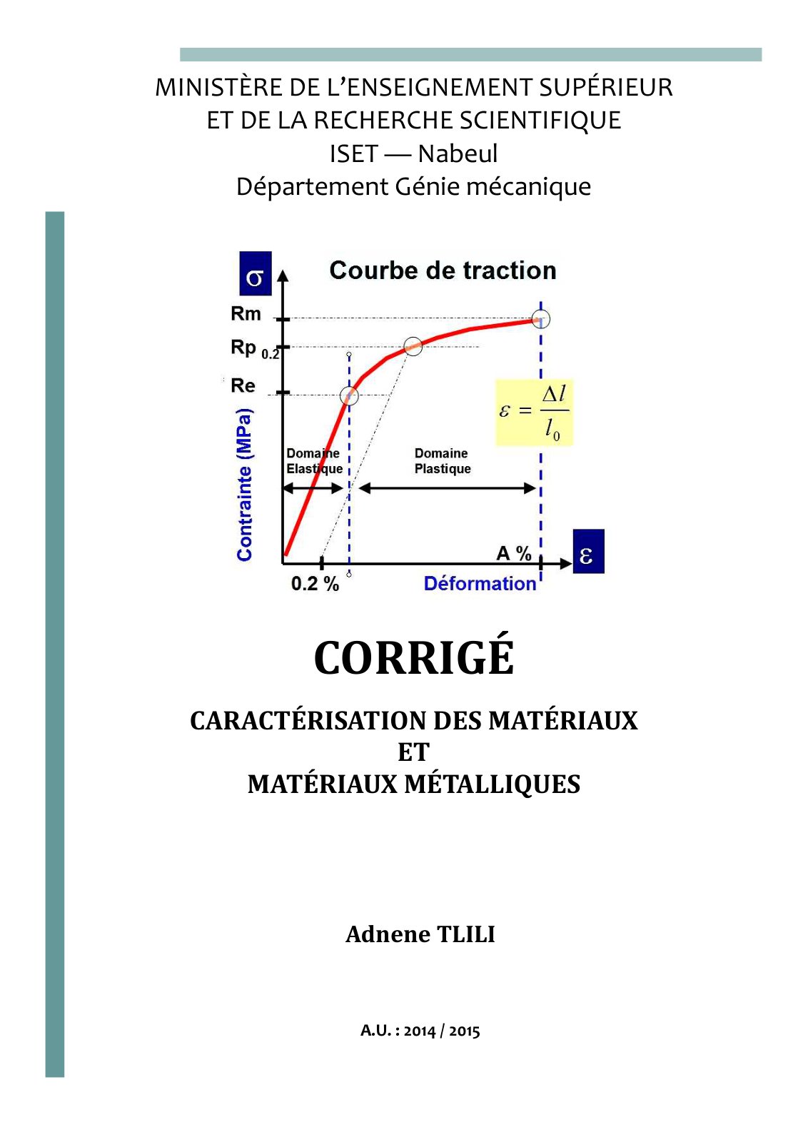 First page of CORRIGE CARACTERISATION DES MATERIAUX ET