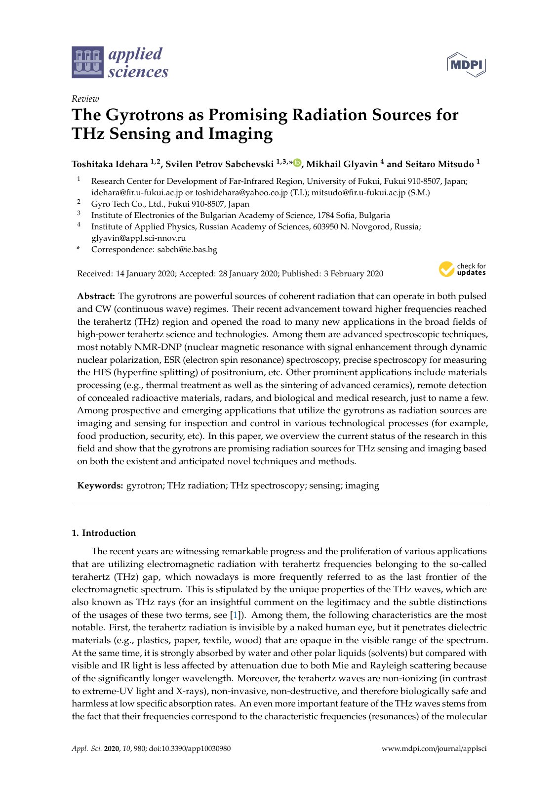 First page of The Gyrotrons as Promising Radiation Sou