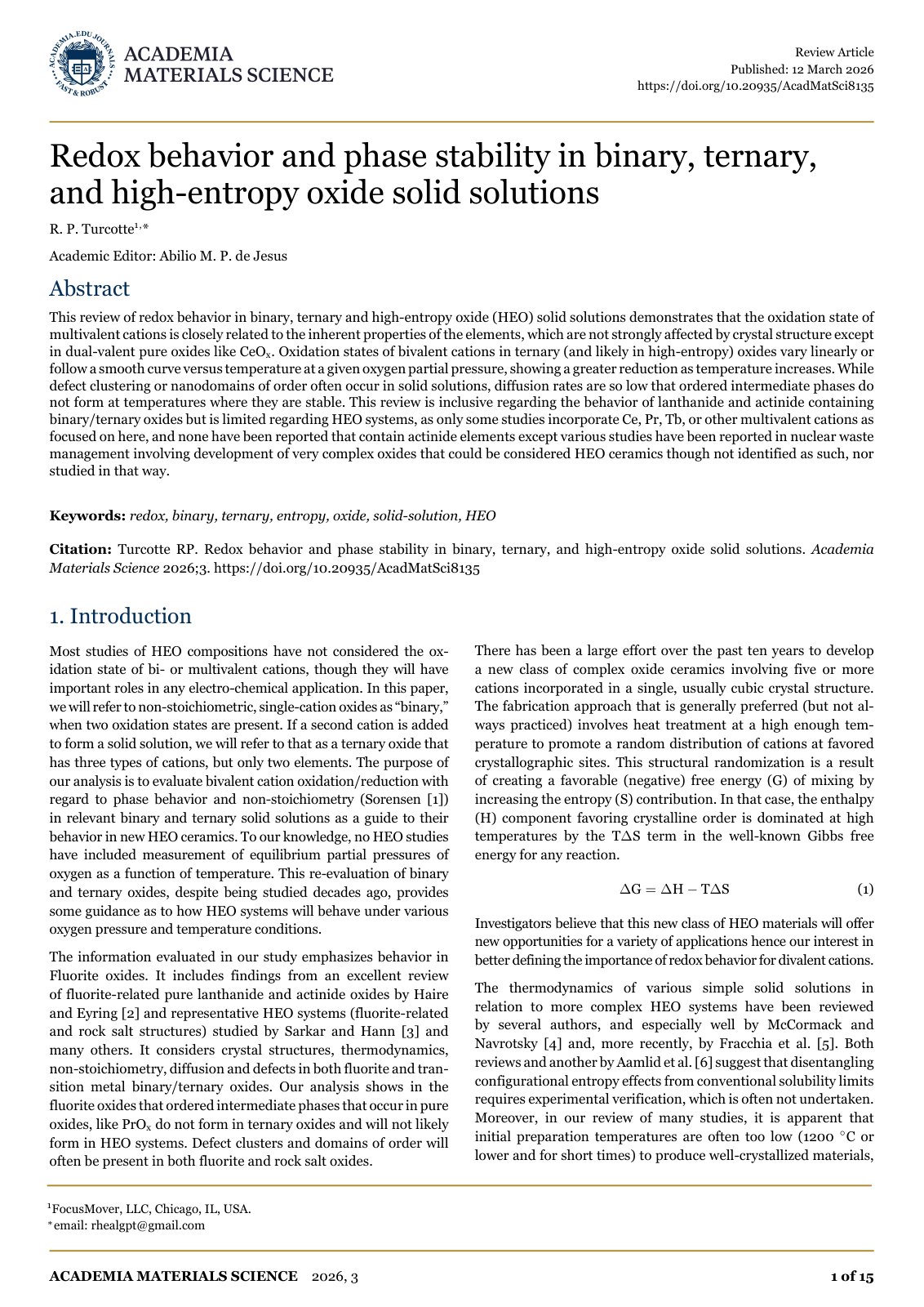 First page of Redox behavior and phase stability in binary, ternary, and high-entropy oxide solid solutions