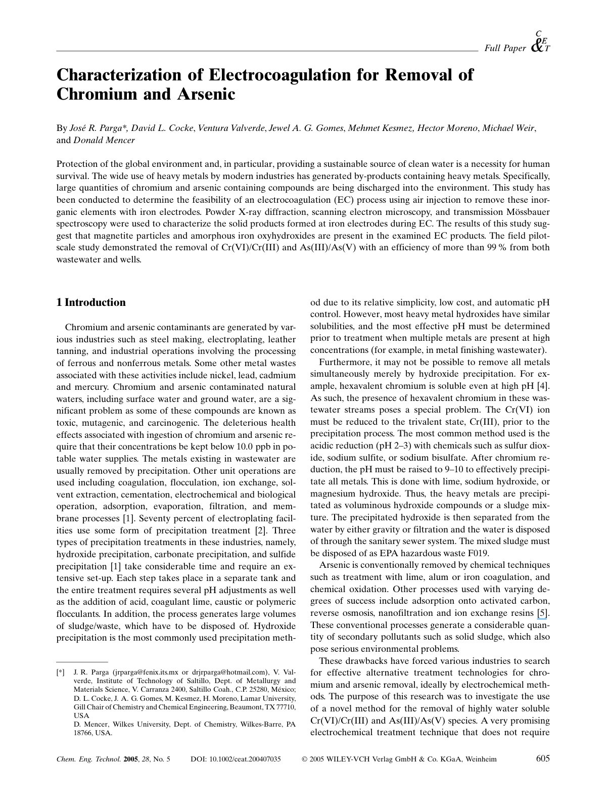 First page of Element of Elimination for Removal of Removable of Chromimum and Arsenic