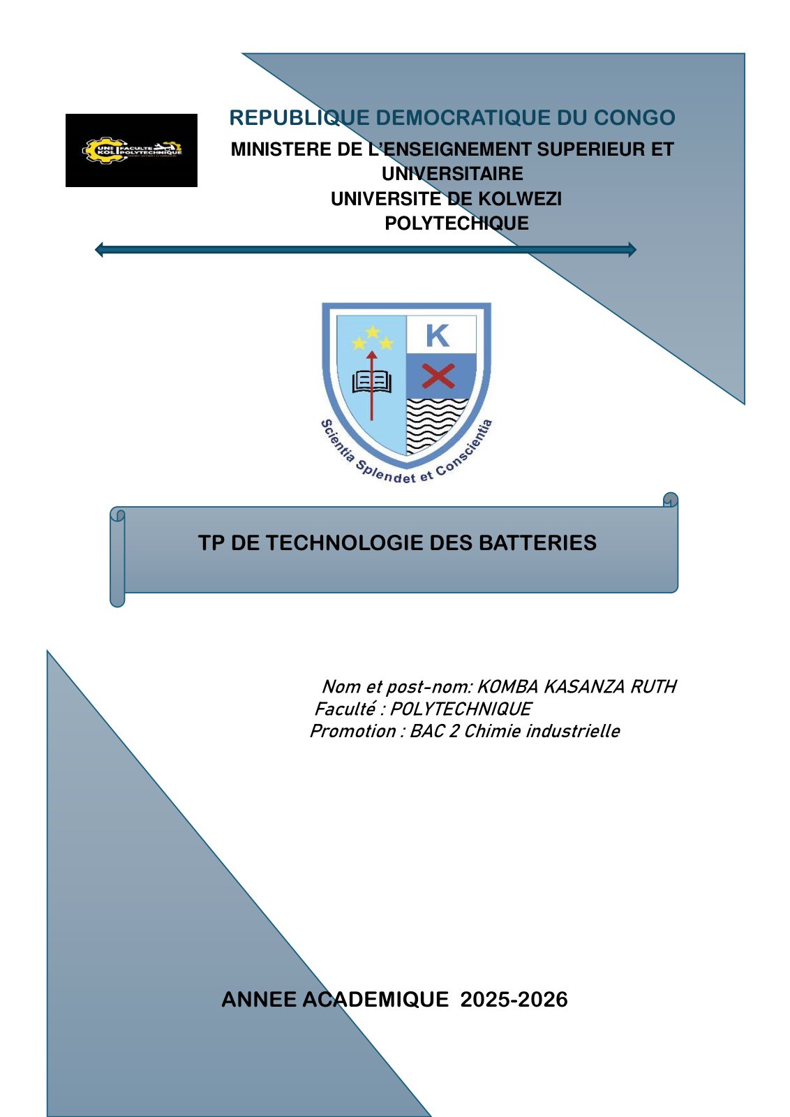 First page of RUTH TP de Technologie des batteries