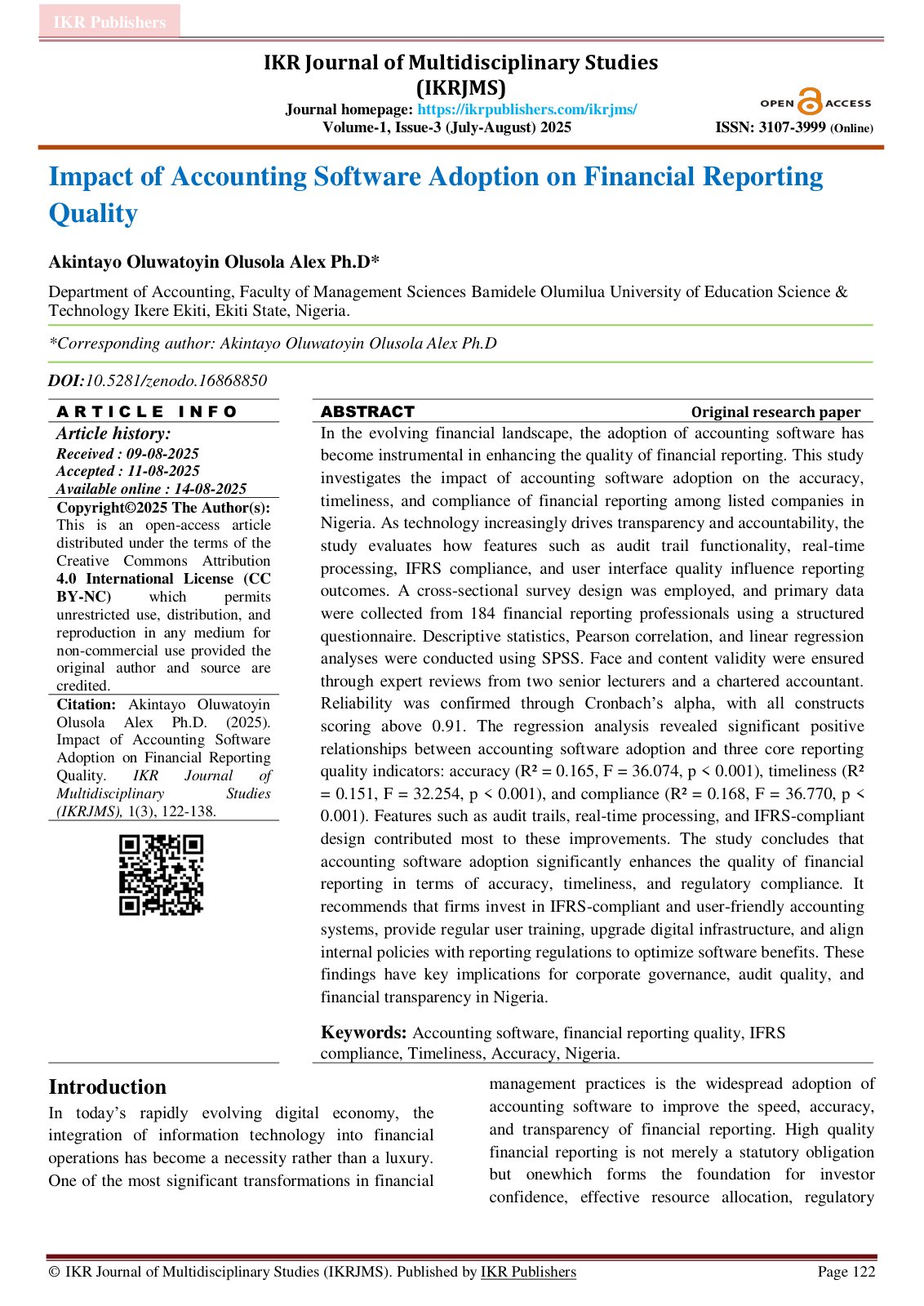 First page of Impact of Accounting Software Adoption o