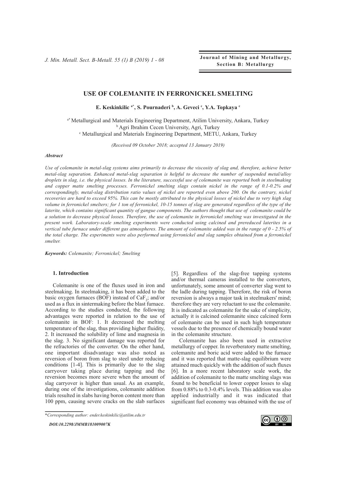First page of Use of colemanite in ferronickel smeltin