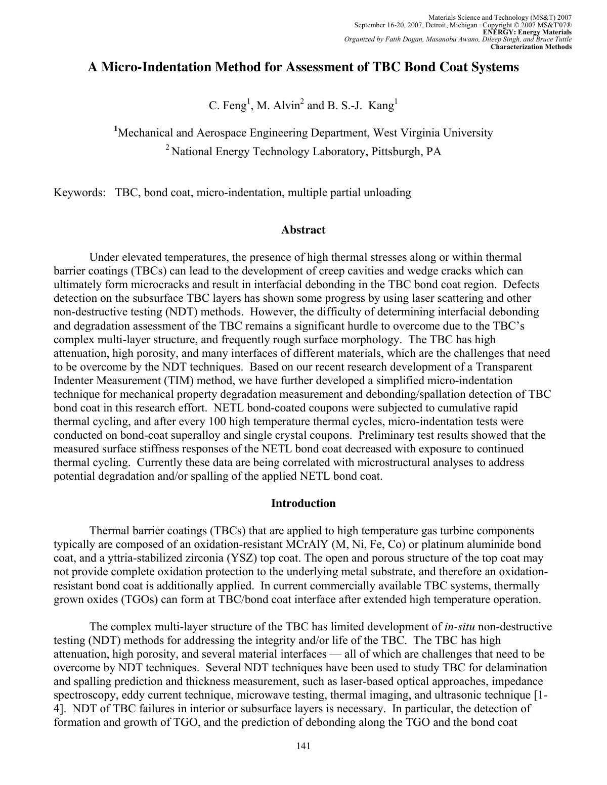 First page of A Micro-Indentation Method for Assessment of TBC Bond Coat Systems
