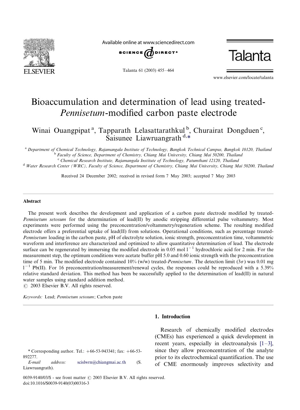 First page of Bioaccumulation and determination of lea