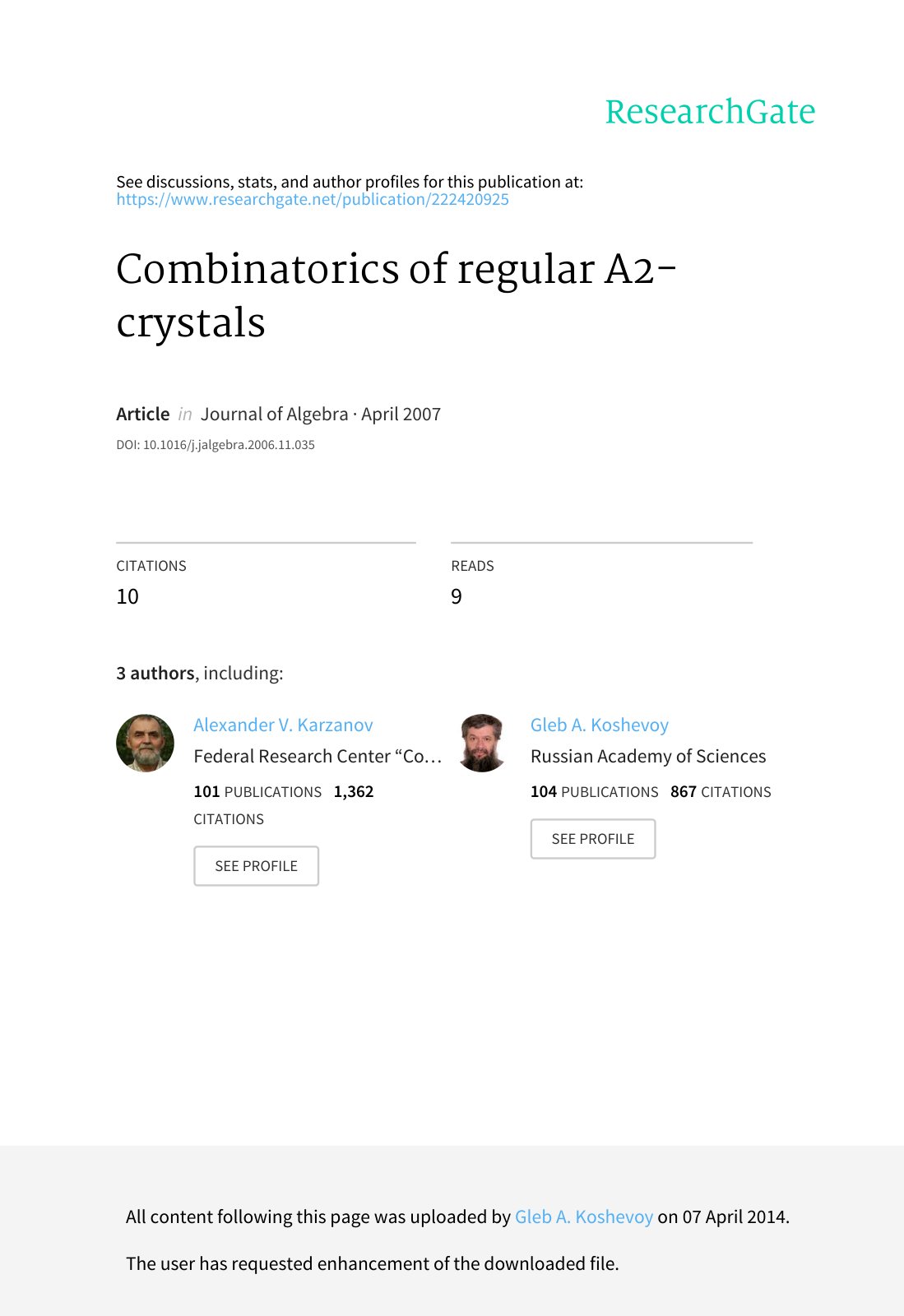 First page of Combinatorics of regular crystals