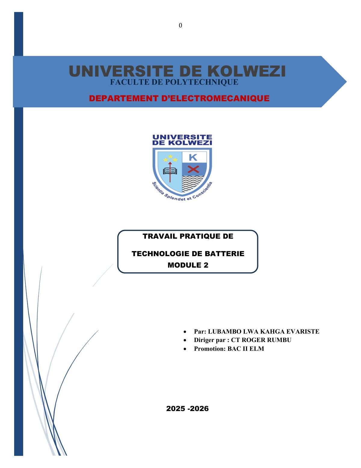 First page of TRAVAIL PRATIQUE DE TECHNOLOGIE DE BATTERIE MODULE 2