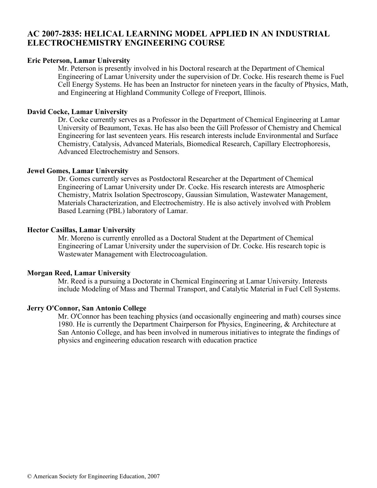 First page of HELICAL Learning Model Applied in an Industrial Electrochemistry Engineering Course