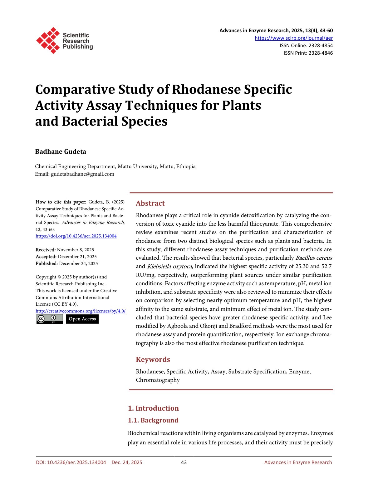 First page of Comparative Study of Rhodanese Specific