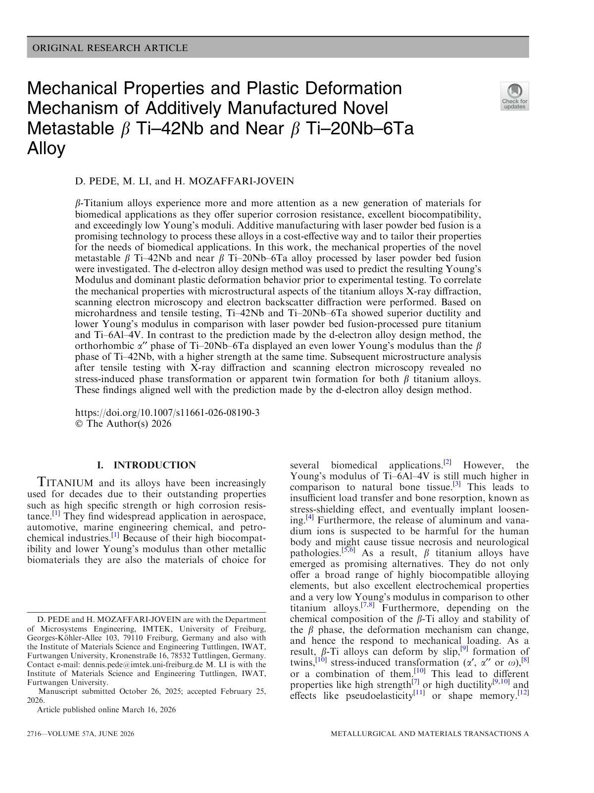 First page of 2026 Pede Plastic Deformation Beta Titanium Alloys