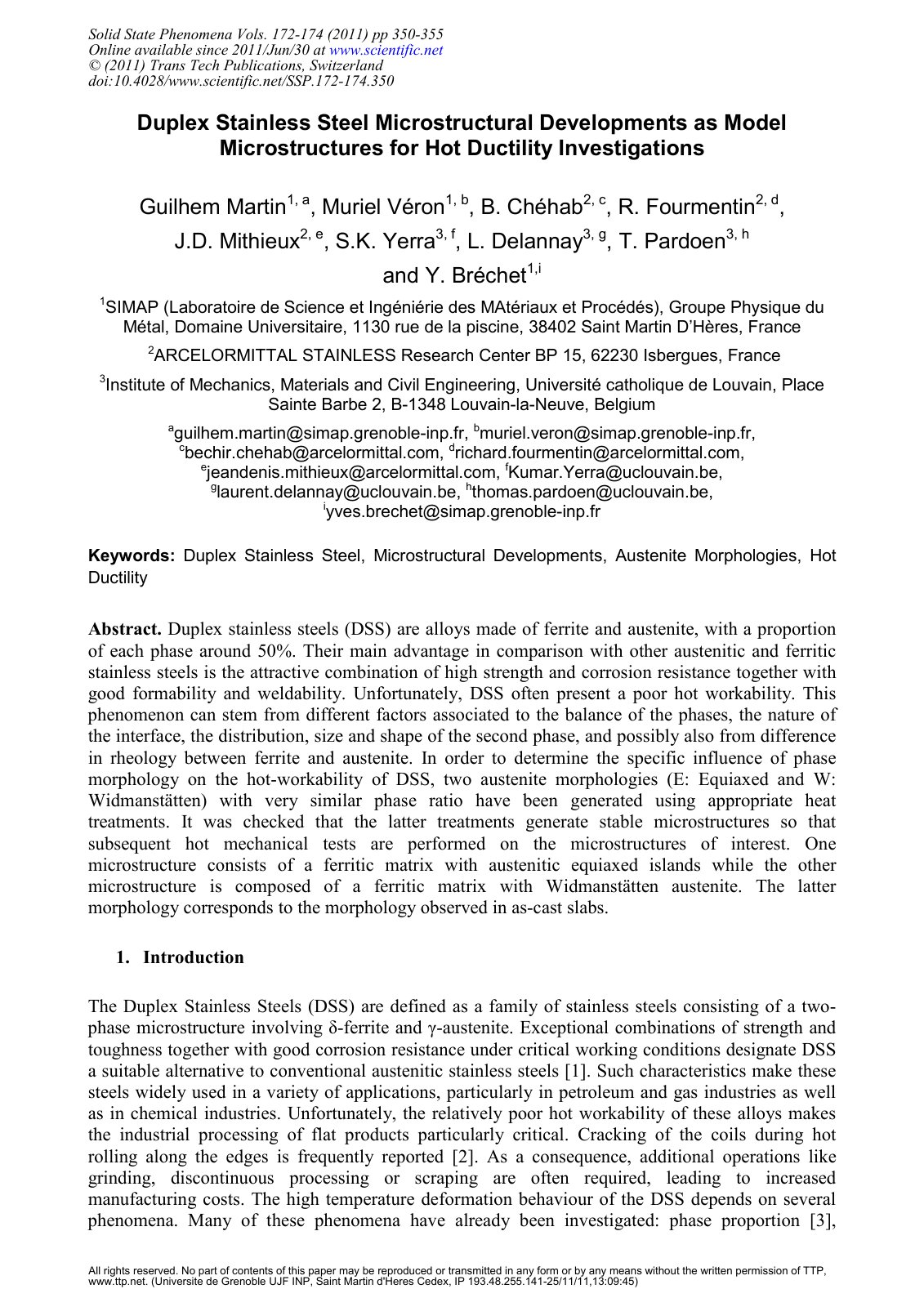 First page of Duplex Stainless Steel Microstructural Developments as Model Microstructures for Hot Ductility Investigations