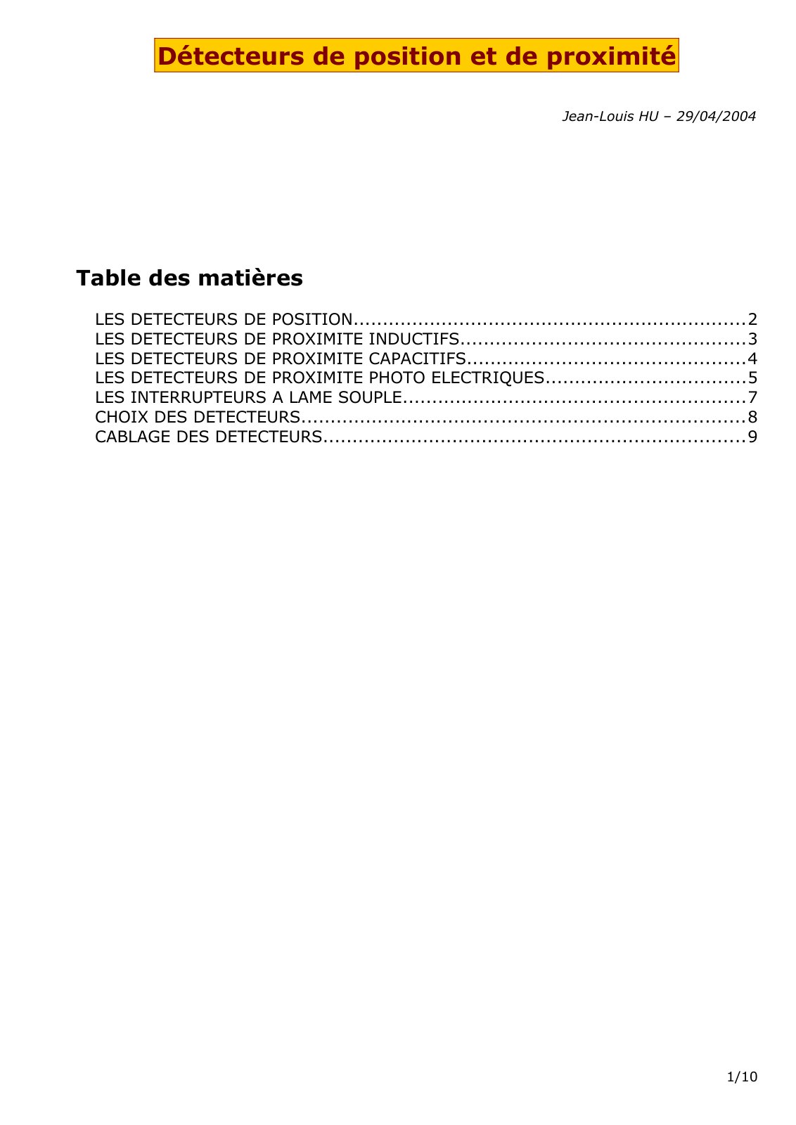 First page of detecteurs position proximite