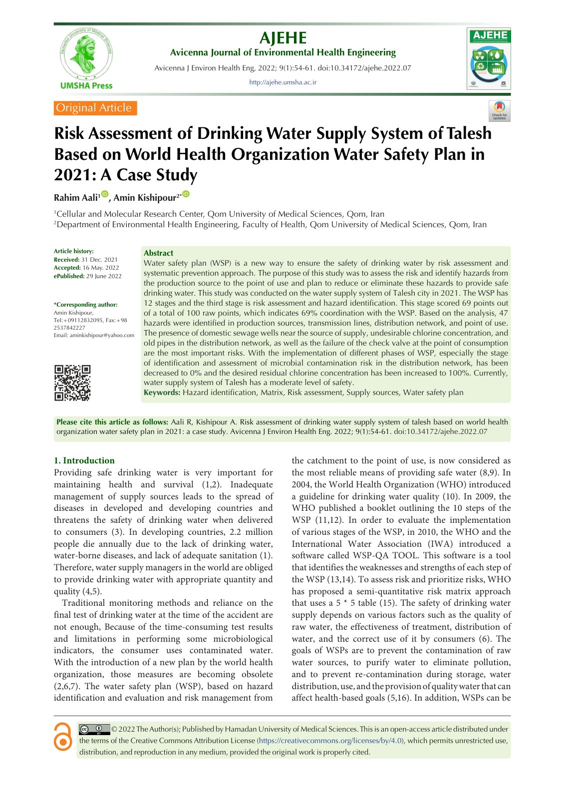First page of Risk Assessment of Drinking Water Supply