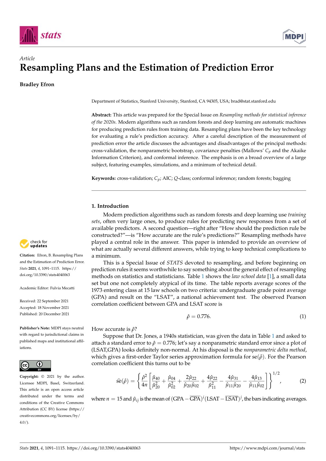 First page of Resampling Plans and the Estimation of Prediction Error