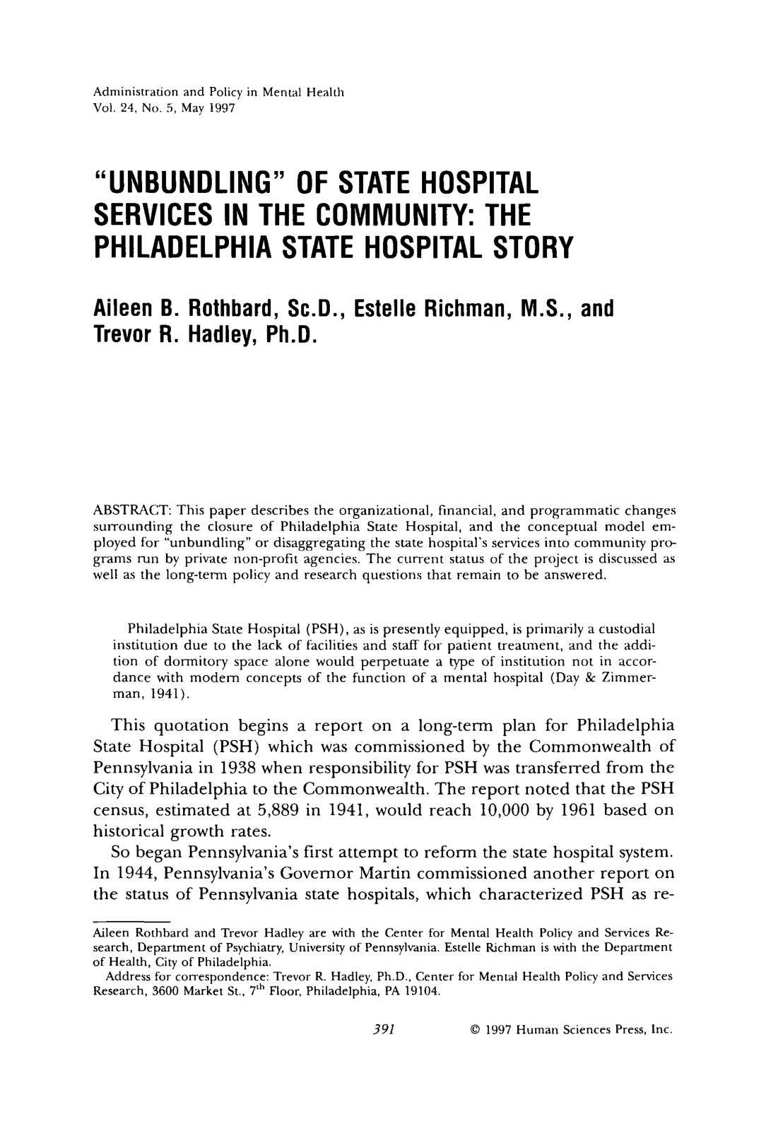 First page of Unbundling of State Hospital services i