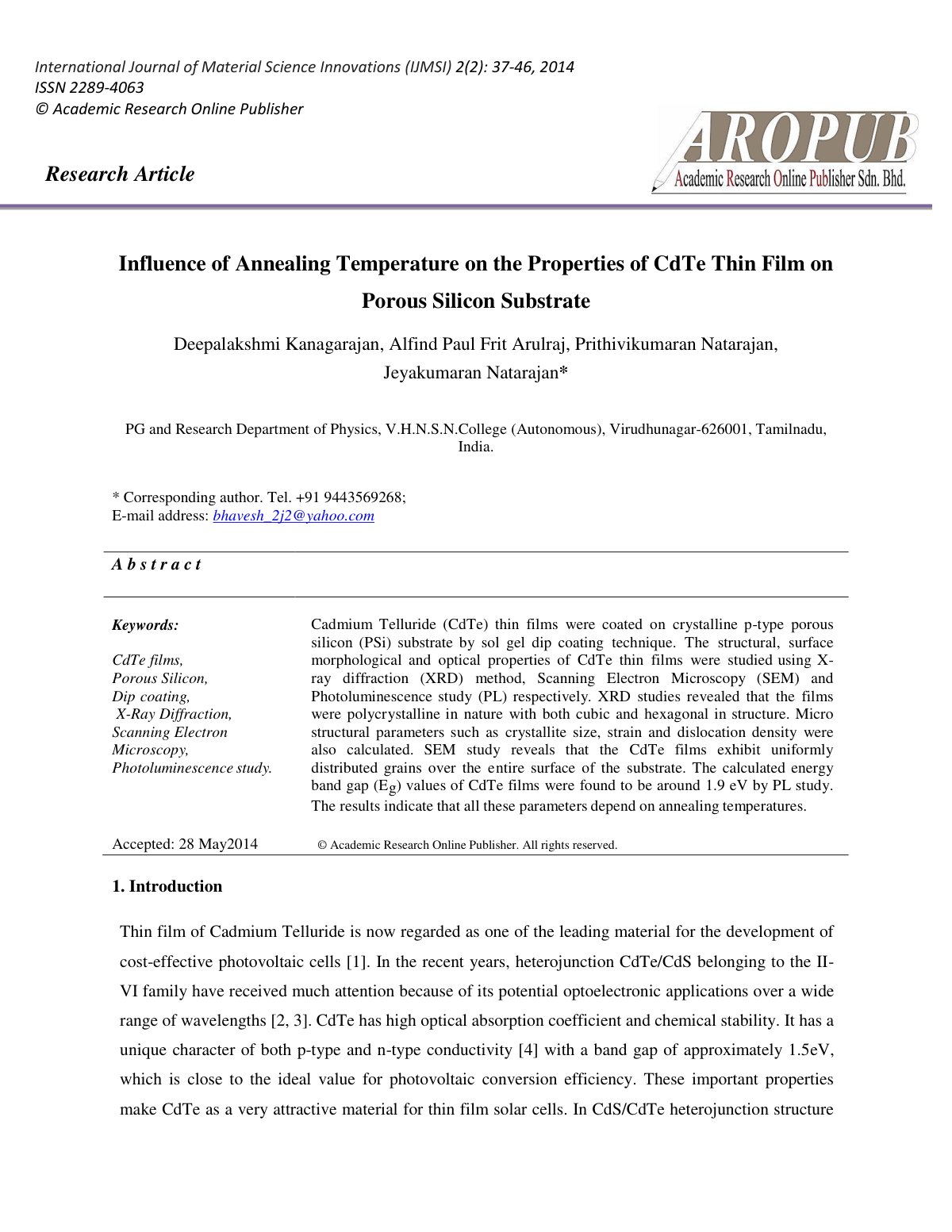 First page of International Journal of Material Scienc