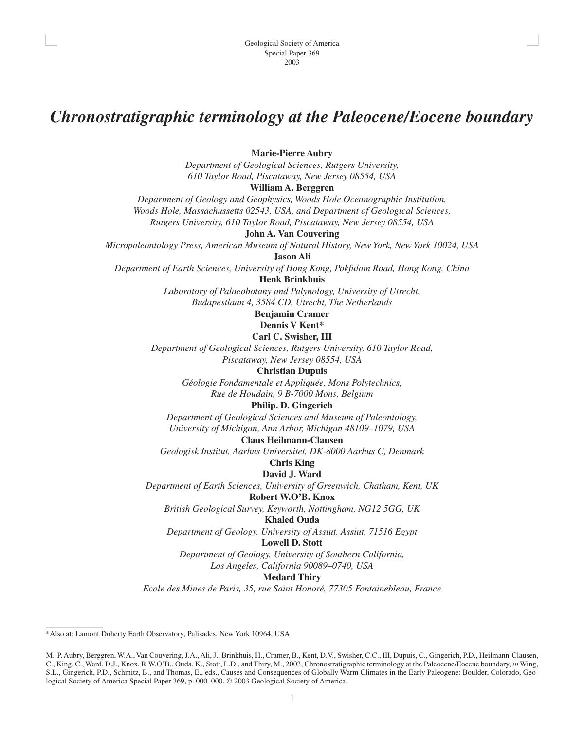 First page of Chronostratigraphic terminology at the Paleocene/Eocene boundary