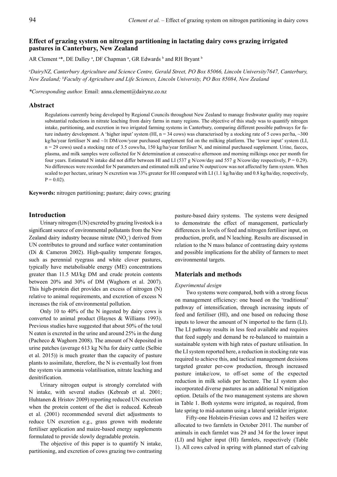 First page of Effect of grazing system on nitrogen par