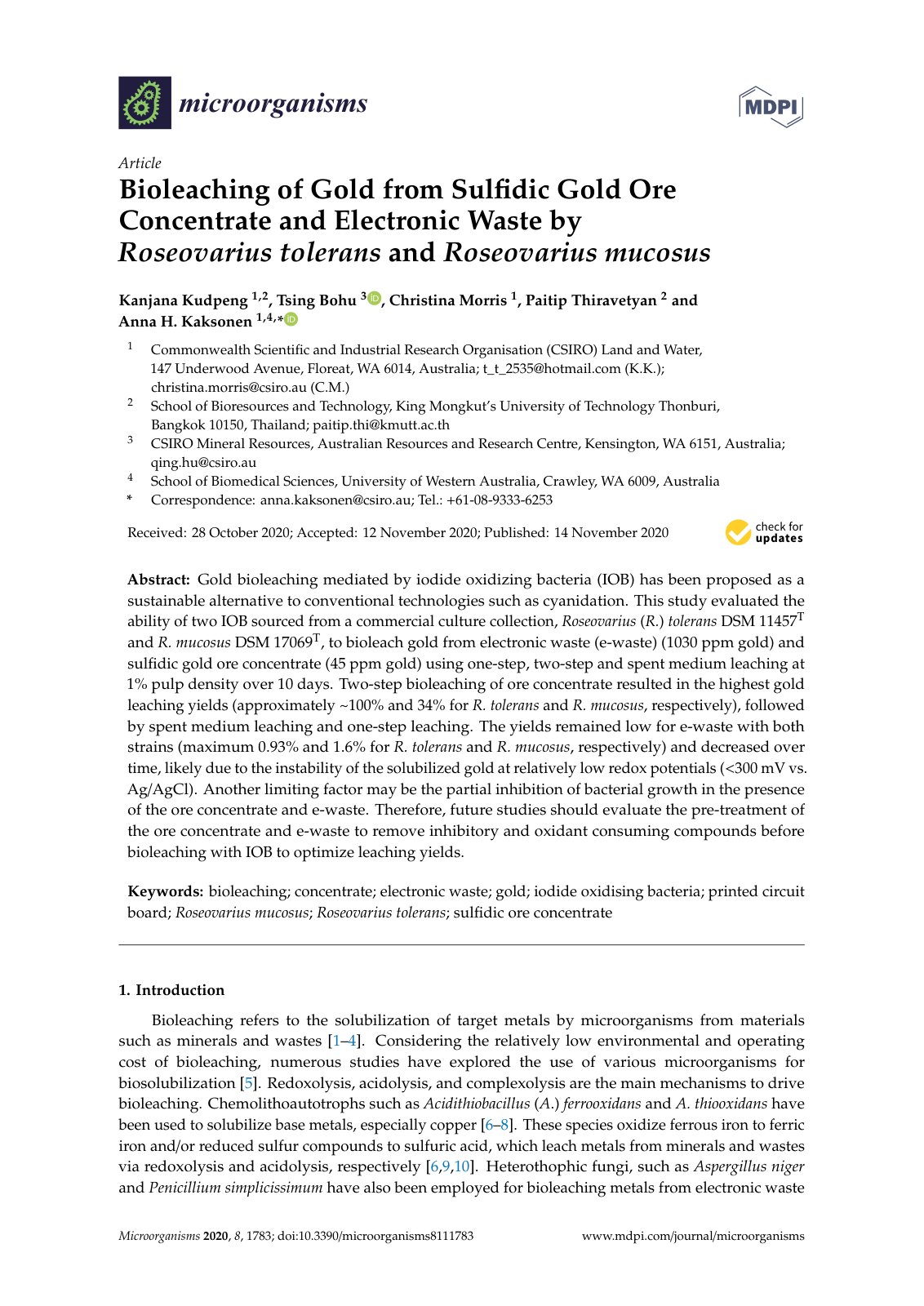 First page of Bioleaching of Gold from Sulfidic Gold O