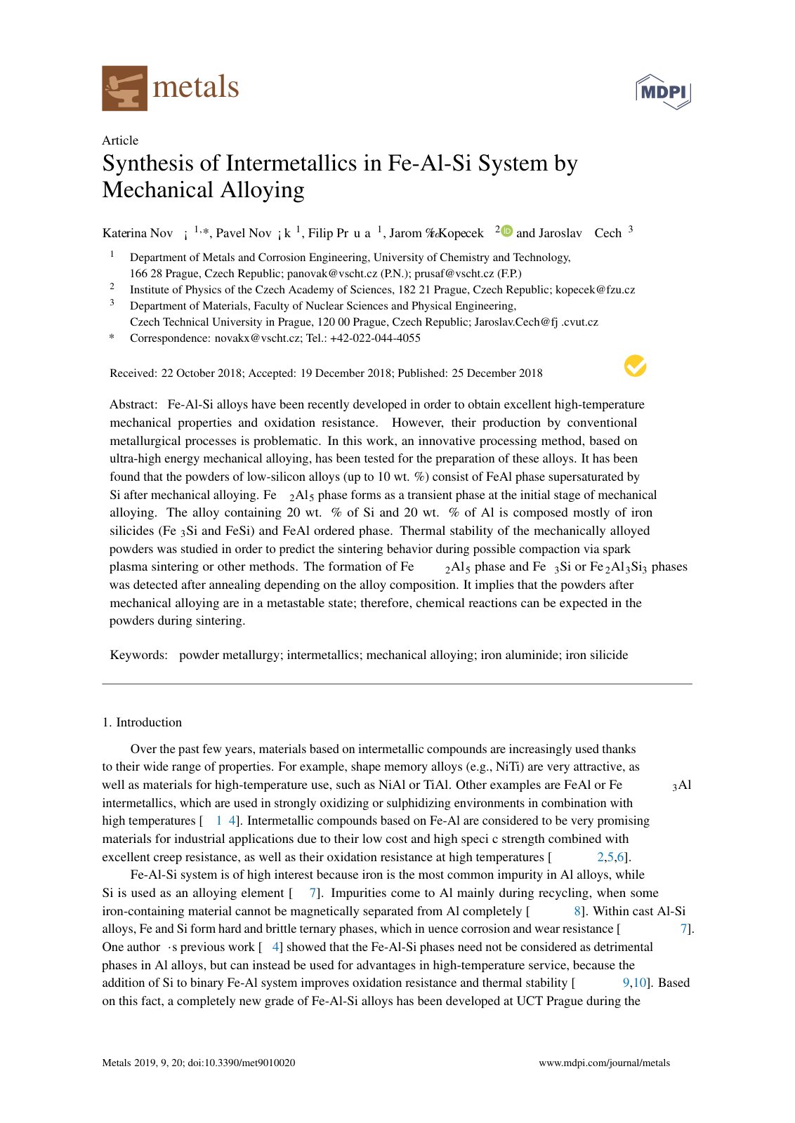 First page of Synthesis of Intermetallics in Fe Al Si